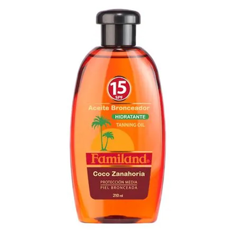 Aceite Bronceador Hidratante Familand Coco Zanahoria FPS 15 210ml