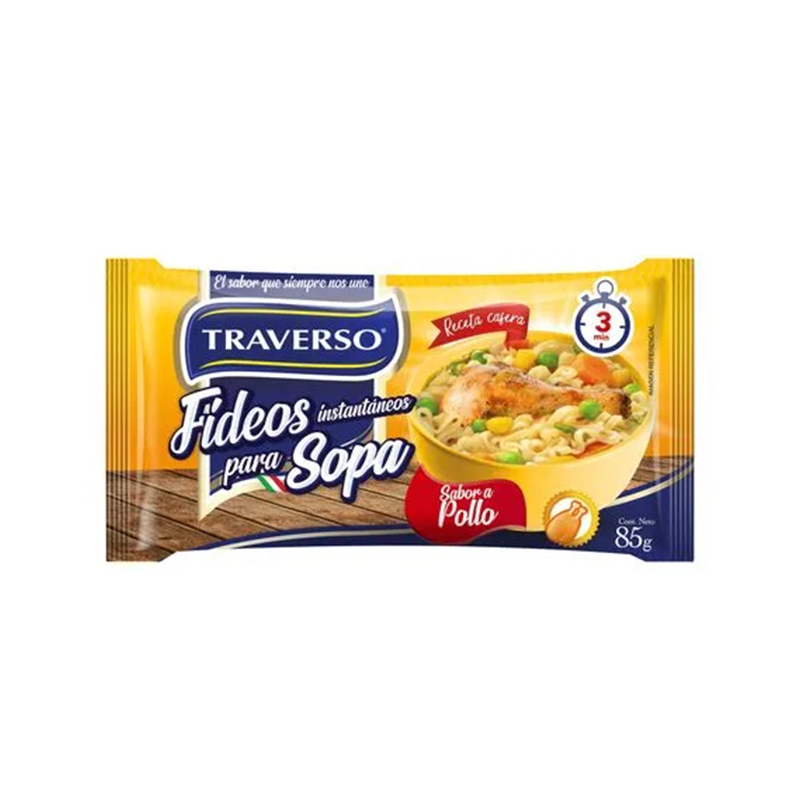 Fideos instantáneos Traverso con sachet pollo en sobre de 85g