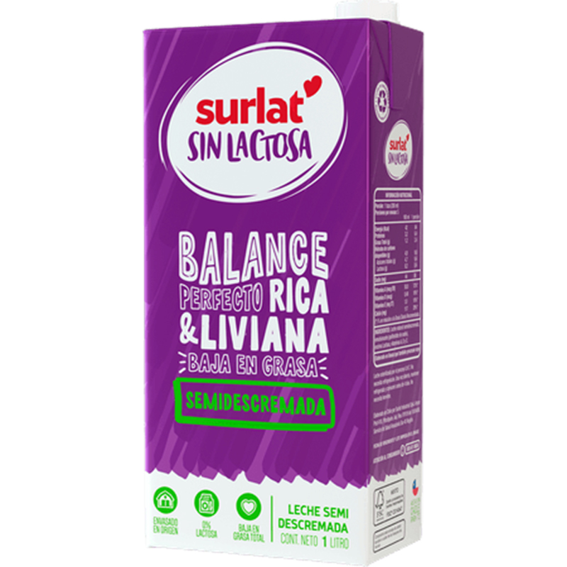 Leche Semi descremada Surlat sin lactosa 1lt