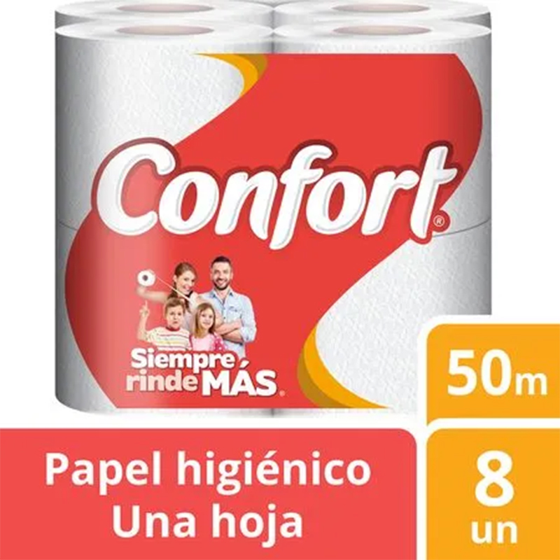 Papel Higiénico Confort Una Hoja 50m 8u